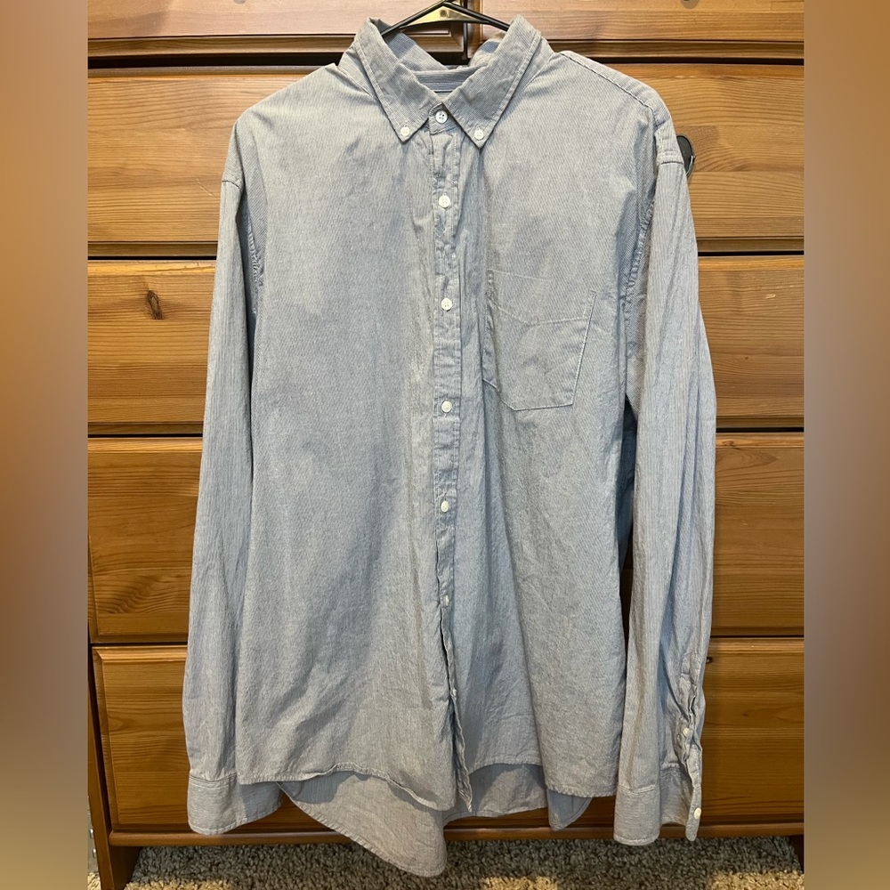 Men’s Long-sleeve Gap XXL Standard Fit Dress Shirt Blue Vertical Stripe